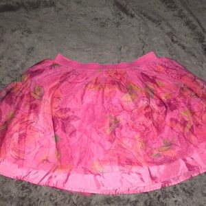 Pink and Floral Print Tulle Skirt